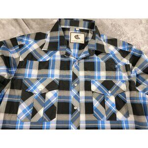 COEVALS CLUB Pearl Snap Shirt Western Roll up Sleeve‎ Large Cowboy Blue Plaid